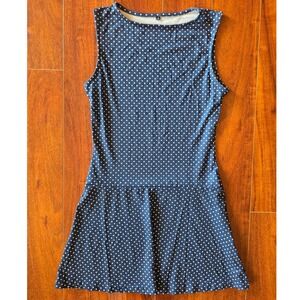 Juniors Polka Dot Sleeveless Drop Waist Mini Dress Navy Blue White Size S